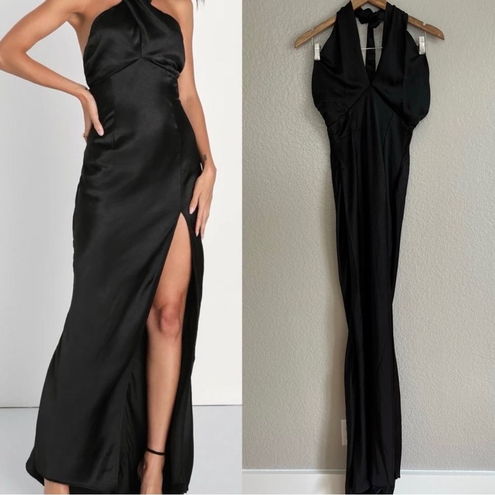 NWOT Start of Forever Black Satin Halter Mermaid Maxi Dress